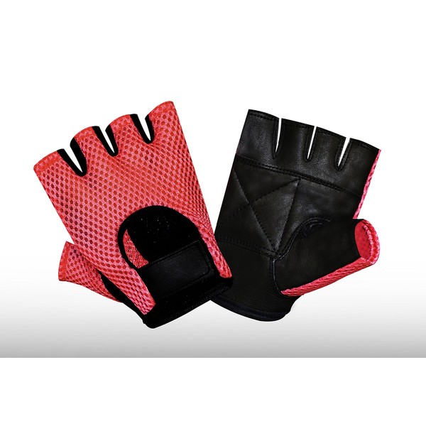 MESH Leather Gym Weight Training Fitness Bike Wheelchair Gloves (X-Large) (Red/Black, Large)