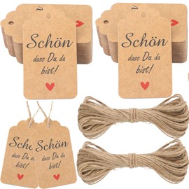 G2PLUS Pack of 100 Paper Gift Tags, 7 x 4 cm Kraft Paper Labels Tags, Paper Labels with String for Wedding and Baby Shower Favours