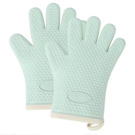 VEOIRXU 2 Stück Ofenhandschuhe Hitzebeständig, Silikon Anti - Rutsch Topfhandschuhe, Grüne Silikonhandschuhe für die Küche,Backhandschuhe mit Fünf-Finger,zum Kochen, BBQ, Backen(Mintgrüne)