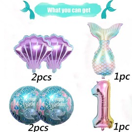 sdquskin Mermaid Birthday Decoration Kit: 6 Count Green Mermaid Balloons (Number 1) for Girls