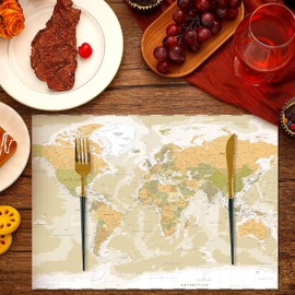 100 Pcs Disposable World Map Paper Place Mats Vintage World Map for Old Paper Retro Style Decorative Travel Adventure Table Mat for Geography Learning Education Traveler Themed