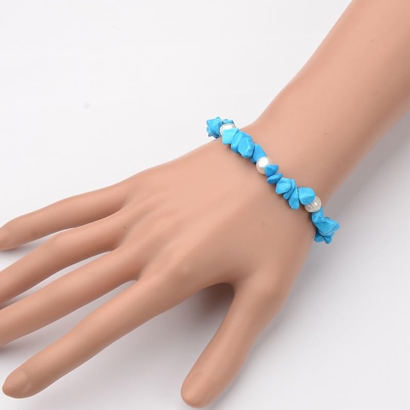 Hemasa Blue Colour Turquoise Chip Beads Stretchable Bracelet