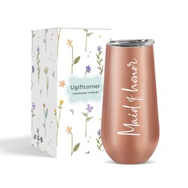 Ugiftcorner Maid of Honor Gifts Bridesmaid Cup for Wedding Champagne Flute Bachelorette Proposal Gifts for Bridesmaid Stainless Steel Tumbler with Lid Rose Gold 6 oz