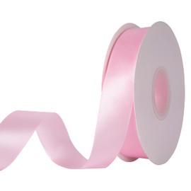 KSRIGHT 1 inch（2.54cm Wide) x 50 Yards Double Faced Pink Polyester Satin Ribbon for Gift Wrapping,Wedding Decoration, Bows Making, Sewing, DIY Crafts