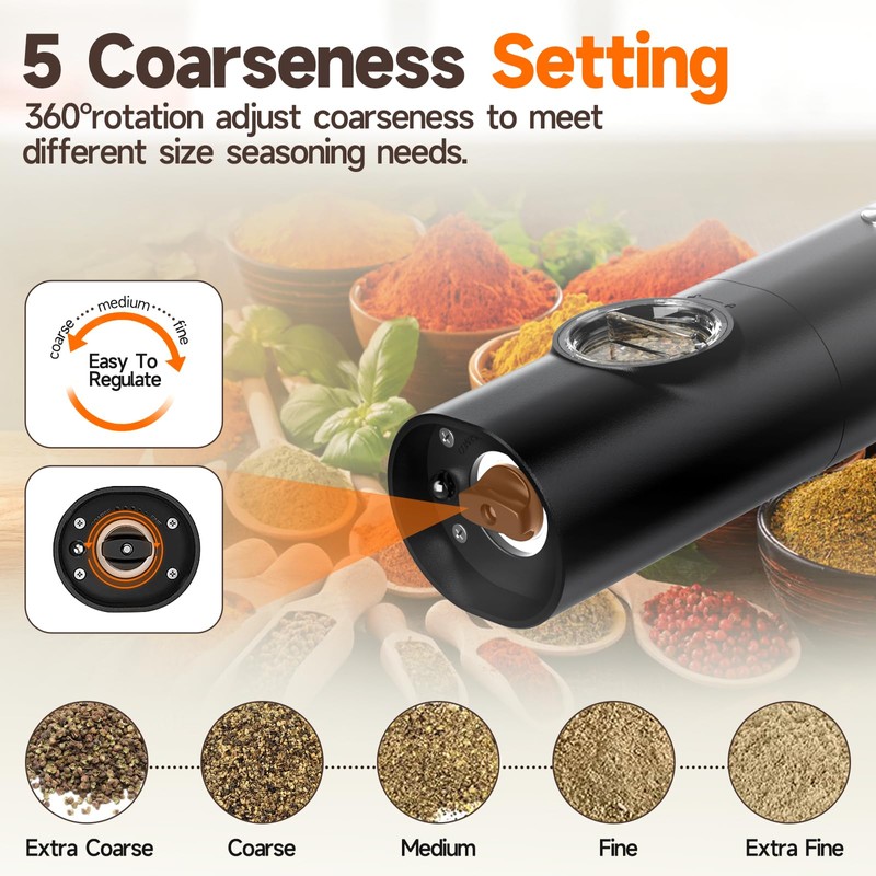 Electric Salt and Pepper Grinder Set (2 Pack), USB Rechargeable