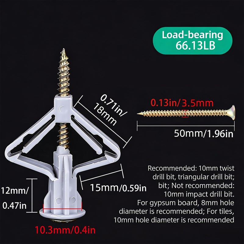 Hollow Wall Anchors for Drywall, Plastic Butterfly Kit with Screws,