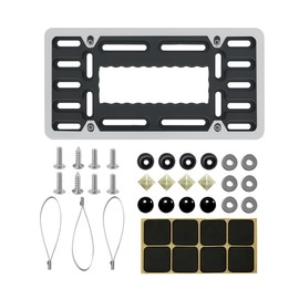 Sandfren Car License Plate Bracket Holder, Stainless Steel Vehicle Tag Frame Mounting Kit with Screw Caps Cable Ties, Automotive Front & Rear Bumper Mount Accessories, Universal Fit (Silver/Black)