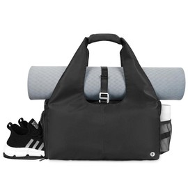 sportsnew Yoga Gym Bags for Women with Shoes Compartment and Wet Dry Storage Pockets with Adjustable Yoga Mat Holder - Color: Black