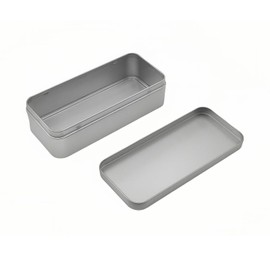 WESTKAIBA Tin Box Tin Can Square Container Storage Trinket Large Size Sash Box 6.0 x 2.6 x 1.6 inches 15.3 x 6.6 x 4.0 cm, Silver (Pack of 2)