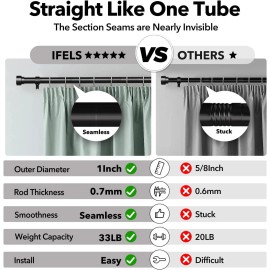 Ifels Duty Curtain Rods for Windows 66 to 120 Inch 1 Inch Adjustable Black Rod Set