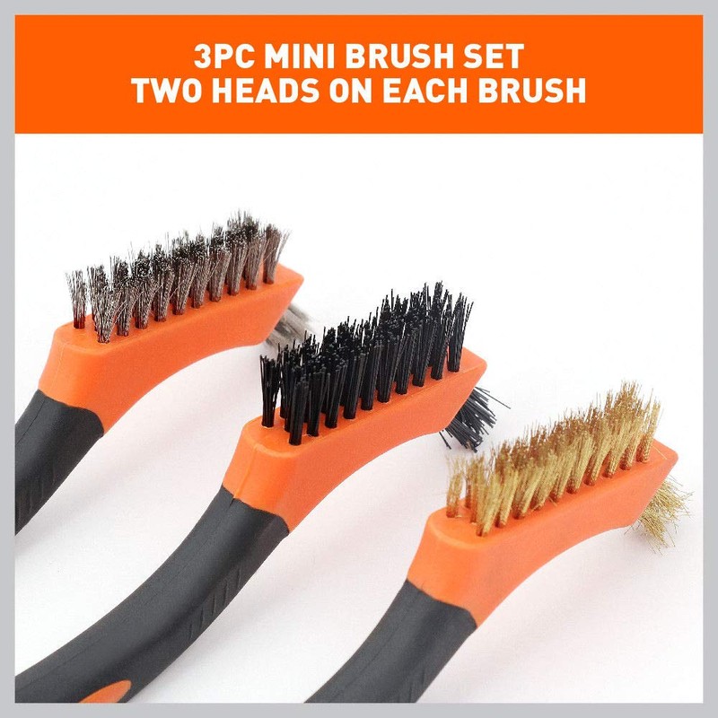 HORUSDY 3-Piece Wire Brush Set, 7-Inch Nylon/Brass/Stainless Steel with Non-Slip