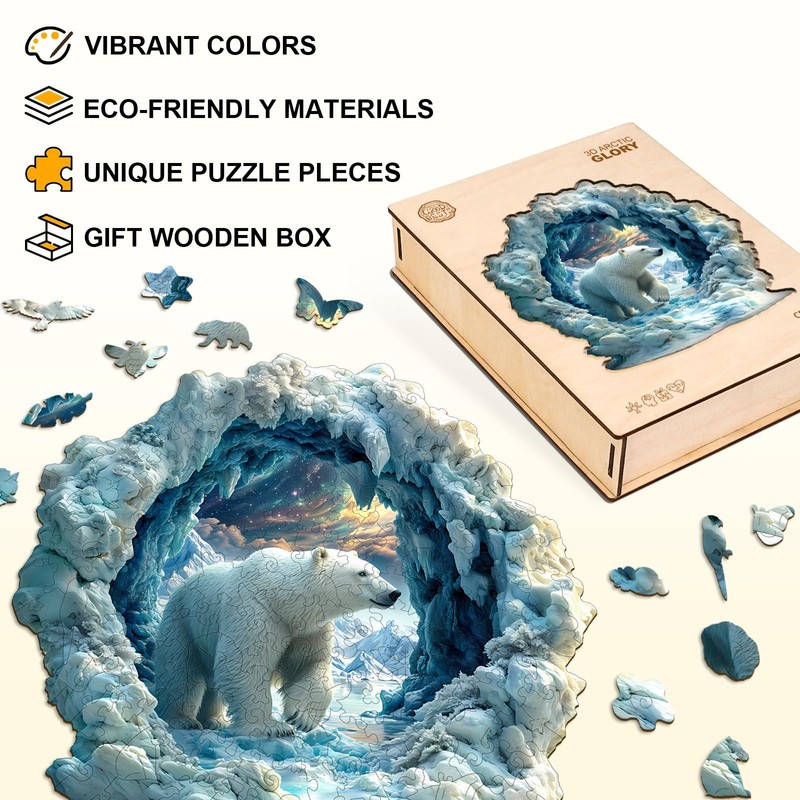 Jigfoxy Wooden Puzzle for Adults, Polar Bear Jigsaw Puzzles for