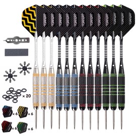 Turnart Darts Metal Tip – 12 Pieces 24 g Professional Steel Darts Darts Professional Darts Steel Set 12 Aluminium Shaft with 24 Flights 20 Anti-Loose Rubber Rings