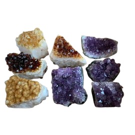 4 Amethyst & 4 Citrine Clusters Druzy Collection Box – 2-3 Inch Grade A+ Natural Geode Set