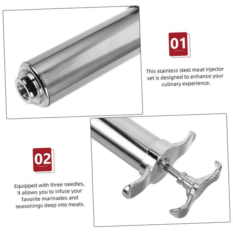 iplusmile Stainless Steel Meat Injector with Cleaning Brush Compact Turkey