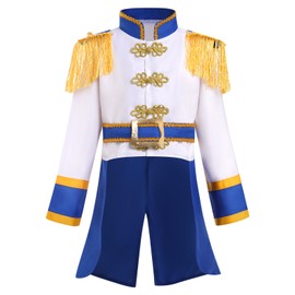 Boys Prince Charming Outfit Kids King Prince Jacket Toddler Medieval Royal Prince King Outfits White + Blue 3-4 Years