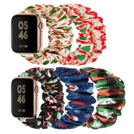 DKGKOO Scrunchie Watch Strap for Women Compatible with iwatch Series 9 8 7 6 5 4 3 2 1 SE (G(Christmas Collection), 38mm/40mm/41mm Large-Size)