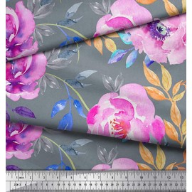 Soimoi Blue Rayon Fabric Leaves & Floral Fabric Prints by Yard 56 Inch Wide