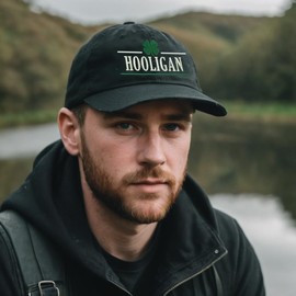 Irish Hooligan Cap St Patricks Embroidered Shamrock Dad Hat (Black)