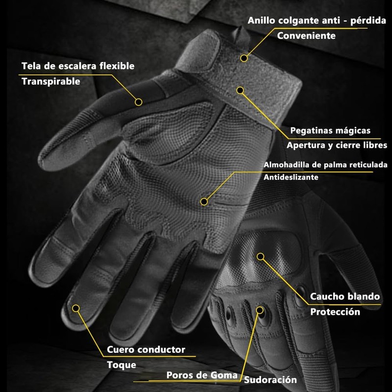 Guantes para Motociclista con Pantalla Táctil, Protección Articular Cuero Antideslizantes