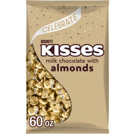 HERSHEY'S KISSES Milk Chocolate with Almonds Candy Bulk Bag, 60 oz
