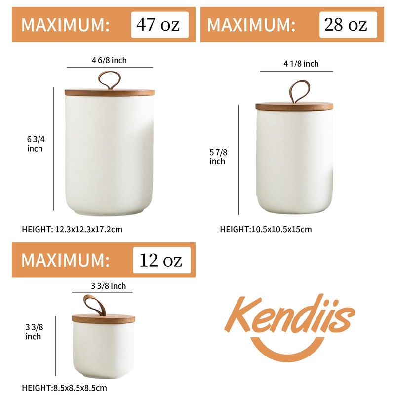 Kendiis Canister Sets for Kitchen, White Ceramic Kitchen Canisters for