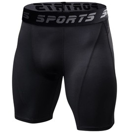 Muaghyee 3325 Men's Compression Short Tights, Sports Leggings, Spats, For Running, Sweat Absorbent, Quick Drying, Compression Cooling, 1054 Black/Black