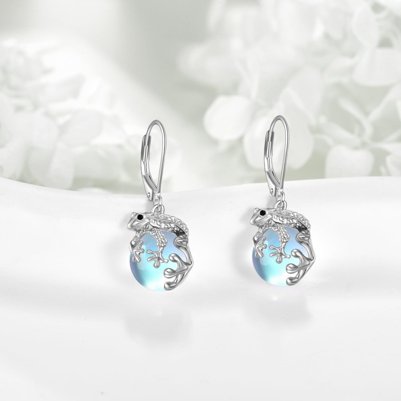 Frog Earrings for Women 925 Sterling Silver Moonstone Dangle Earrings