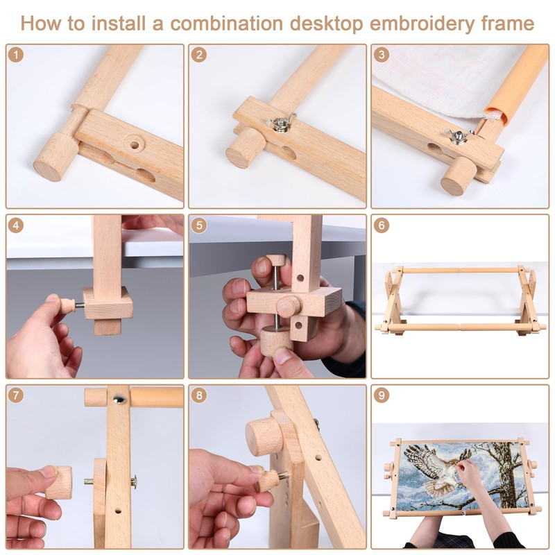 Simple Embroidery Frame and Embroidery Holder Combo Set，Beech Wood Fixable