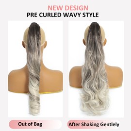 Webshaiy Long Ponytail Extension Claw Clip in Ponytail Hair Extensions Fluffy Loose Wave Synthetic Heat-Resistant Fibers Hair Pieces for Women Daily Use 22 Inch Ombre Brown White Blonde