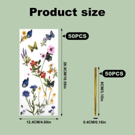 50pcs Wildflower Party Goodie Bags, Clear Floral Butterfly Candy Cellophane Bags Wildflower Party Favor Decorations for Birthday Baby Shower Snack Cookie Gift Packing