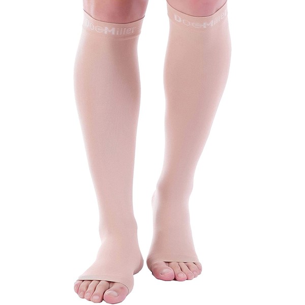 Doc Miller Open Toe Compression Socks 1 Pair 20-30mmHg Support Circulation Recovery Shin Splints Varicose Veins