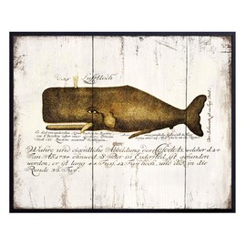 Vintage Rustic Whale Decor - Nautical Beach House Wall Art for Bathroom, Living Room, Bedroom, Office - Ocean Decor - Moby Dick Home Decoration - Boho Shabby Chic Sign Replica, Sea Animals