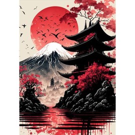 TOSTOG 5D Diamond Painting for Adults, Landscape Diamond Painting Kits Pictures, Mountain Fuji Diamond Painting, DIY Diamond Painting Pictures Set, 30 x 40 cm for Wall Decoration