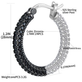 925 Sterling Silver Post Hoop Earrings for Women Black white Cubic Zirconia Chunky Gold Plated Hoop Earrings Christmas Birthday Party weinuo Jewelry