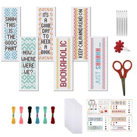 FREEBLOSS 6 Set Cross Stitch Bookmark Kit Stamped Cross Stitch Kit Read Text Stamped Embroidery Bookmark with Instruction Cross Stitch Kits for Adults DIY Bookmark Kit 8.66''x3.14''