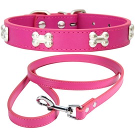 NEUSOP Adjustable Leather Dog Collar, Dog Leash, Dog Collar, Dog Collars for Dogs Cats Puppy Pet Collar L