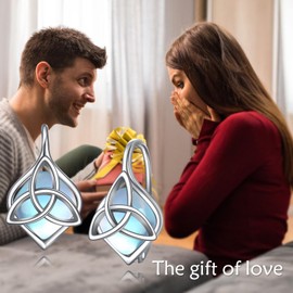 POPLYKE Celtic Moonstone Earrings for Women Sterling Silver Leverback Earrings Moonstone Viking Jewellery Gifts Birthday