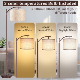 Rottogoon Floor Lamp for Living Room, LED Standing Lamp Tall Industrial Floor Lamp Reading for Bedroom, Office (9W LED Bulb, Beige Lampshade Included) -Oil-Rubbed Bronze