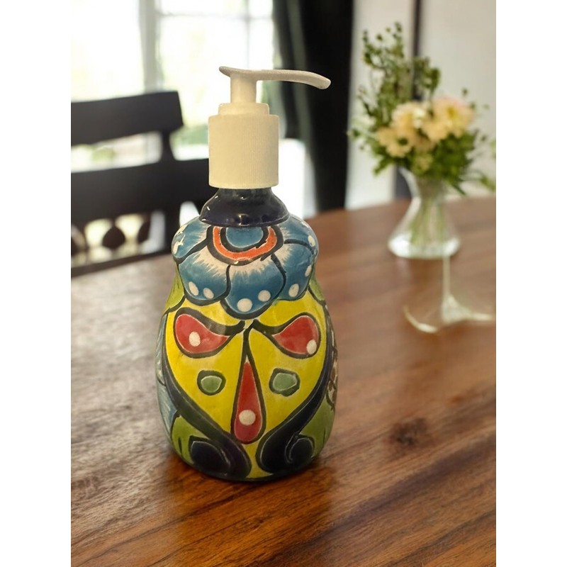 Talavera Soap Dispenser – Hand-Painted Mexican Pottery, Vibrant Ceramic Bathroom