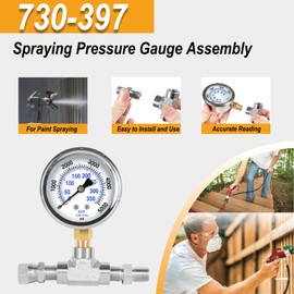730-397 Spraying Pressure Gauge Assembly 1/4" NPT Threads Fit for Airless Sprayers 340 400 440 450 540 640 740 840 & More, Replace for Titan #730-397#730397#508239