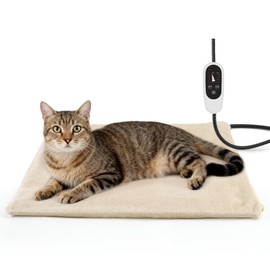 NICREW Cat Heating Pad, Temperature Adjustable Heated Cat Bed with Auto Shut Off Timer, Indoor Pet Heated Bed Mat for Small Dogs, 17.7 x 15.7 Inches, 55W