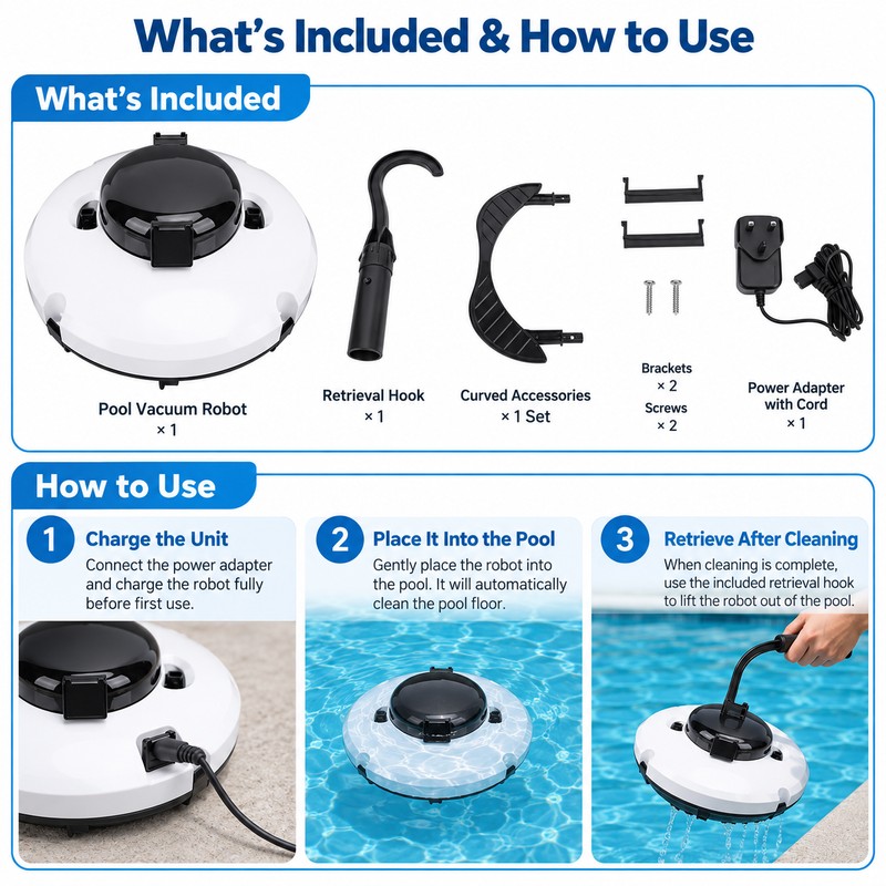 Cordless Robotic Pool Vacuum for Automatic Cleaning – Dual-Motor Smart