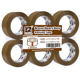 PERFECTAPE Heavy Duty Brown Packing Tape 6 Rolls, Total 600 Meters, 2.7 mil, 1.88 in x 100m, Ultra Strong, Refills for Moving, Packaging and Shipping(Not Paper Tape)