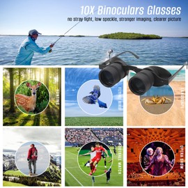 Hands Binocular Glasses for Fishing, Bird Watching, Sports, Concerts, Theater, Opera, TV, Sight Seeing, HD Lens with 3 Color Filters, Adjustable Focus