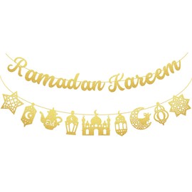 Ramadan Kareem Garland, Eid Mubarak Decoration, Ramadan Mubarak, Gold Glittering Ramadan Kareem Banner, Eid Decoration, Ramadan Decoration, Ramadan Banner for Home, Party, Delivery, Ramadan, Pack of 2