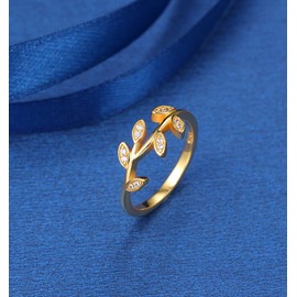 SILBERTALE Olive Leaf Ring Gold Cubic Zirconia Branches Leaf Rings Silver Rings 925 Women's Ring Finger Rings Promise Rings Size 49-62