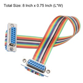 MECCANIXITY IDC Rainbow Wire Flat Ribbon Cable DB15 Female to DB15 Female 8 Inch Length 2.54mm Pitch Breadboard Jumper Wires for Electronic Projects