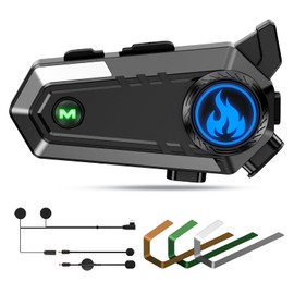 TOUCH TWO Motorcycle Helmet Bluetooth Headset, Bluetooth Motorcycle Helmet with 2 Type Mics, Intercom/Hands-Free Call/Music/Waterproof/Noise Cancellation/Wake Up Siri, Compatible with All Helmets