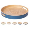 HABITAAS Spun Bamboo Round Wooden Tray, Blue, 13.75 Inches
